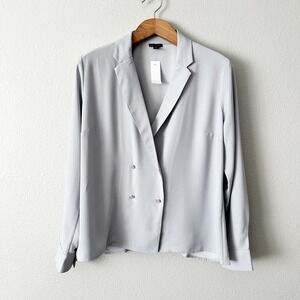 Ann Taylor Light Gray Double Breasted Button Blouse Women's Size Large NEW